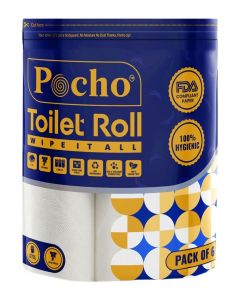 Pocho / 3 Ply Toilet Roll Paper / Zip Lock Pack / Pack of 6 / 160 X 6 = 960 Pulls / Pull Size 11x10 cm / Premium Toilet Tissue Roll / Eco-Friendly / Soft & Safe Tissue Rolls lls