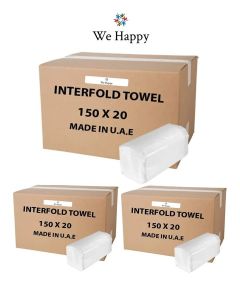 Best Quality Interfold Tissue Papers Washroom Disposable Hand Towel 9000 PCs Best to use in House, Offices, Hospitals or in Cars 150 Pcs X 60 Boxes