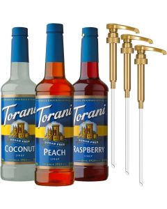 Torani Sugar Free Syrup 3 Pack - Coconut, Peach & Raspberry Flavors for Sodas, Ices, and Creams