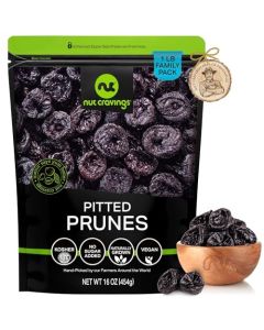 NUT CRAVINGS Dried Prunes Pitted Unsweetened Dry Plums No Sugar Added Unsulphured 16oz 1 LB Sweet Healthy Snack Vegan Kosher Resealable Bag
