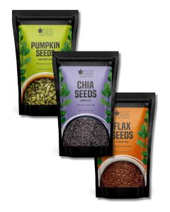 Raw Chia, Flax & Dehulled Pumpkin Seeds Combo for Weight Loss, Plant-Based Seeds for Eating, High Protein Superfood Seed Mix for Tea, Smoothies & Salad, Omega-3 & Fiber Rich – 1kg Each