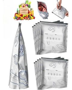 10 PCS Reusable Aluminum Food Storage Bag, Stand Up Foil Sealable Bags with Zip Lock,Food Storage Preservation Bags, Leakproof Aluminium Foil Fresh keeping Bag for Vegetable Fruit Meat (10 pcs)