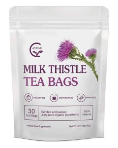 GORNVB Organic Milk Thistle Tea Bags, Liver Support Herbal Tea, Caffeine Free, 30 Tea Bags