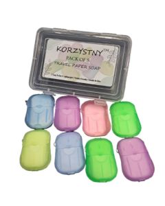 KORZYSTNY Pack Of 8 Mini Hand And Face Washing Paper Soap Box For Travel Toiletry Use 20 Sheet In Box Random Color