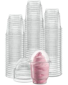 8 oz Clear Plastic Dessert Cups with Dome Lids No hole - 50 Sets Disposable Snack Bowls for Ice Cream, Parfait, Jello and Individual Desserts at Party, Fruit Cup with No Leaks