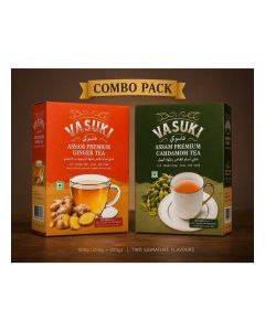 Vasuki Assam Dust Tea Combo Pack / Ginger Tea & Cardamom Tea / Premium Chai Powder / Strong Black Tea / 200g x 2 (400g)