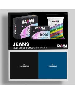 Kadam Pakka Rang Fabric Dye for Clothes Permanent Multicolour Combo C5 Jeans Black 5sachets Jeans Blue 5 sachets Cloth Dye Powder Fabric Dye Clothes DyFix Color Fixer