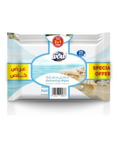 WOW Refreshing Anti-Bacterial PH Balanced Alcohol Free Wipes - 25's 2+1 Free