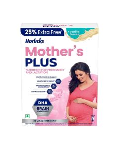 Horlicks Mother's Plus Vanilla 500 g BIB For Pregnancy and Lactation with Protein for Birth Weight and DHA for Brain Development- No Added Sugar