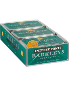 Barkleys Spearmint Breath Mints - Intense Vegan Mint Candy in Reusable Tins, 6 Pack of 50 Count Each