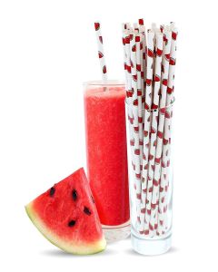 Party On Tap Watermelon Paper Straws - Pack of 100 Biodegradable and Disposable Watermelon Theme Party Decorations - 7.75 Inches