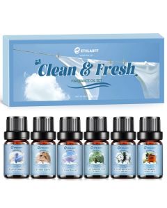 Clean Essential Oils Set Laundry Collection Essential Oils Set Pack of 6 Fragrance Oil for Diffuser for Home Use with Wool Dryer Balls Scents Fresh Linen Clean Breeze Eucalyptus and Cotton
