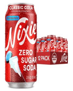 Nixie Organic Zero Sugar Soda, Classic Cola, Organic, Non-GMO, 0 Sugar, 0 Calories, 40mg Caffeine, 12oz (12 Pack)