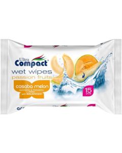 Ultra Compact Fruits Pocket Wet Wipes - Casaba Melon Scent, 15 Pcs