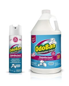 OdoBan ReadytoUse Disinfectant and Harsh Aroma Eliminator Set of 2 146 Ounce 360Degree Continuous Spray FabricAir Freshener and 1 Gallon MultiPurpose Cleaning Concentrate Cotton Breeze Scent