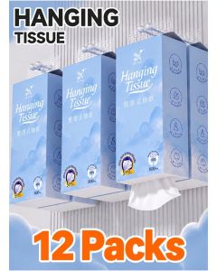 Hanging Tissue Box, 5-Layer Tissues, 12 Pack, Bottom-Dispensing Design, Blue Package