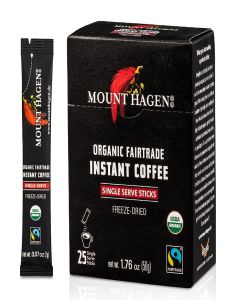 Mount Hagen 25 Count Single Serve Instant Coffee Packets / Organic Medium Roast Arabica Beans / Eco-friendly, Fair-Trade [25 sticks/1.76oz/50g]