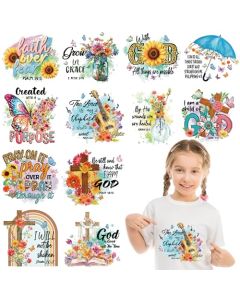 EoBeCy 12 Sheets Christian Bible Verses Iron on Transfers for TShirts Inspirational Quote Flower DTF Transfers Ready to Press Heat Transfers Vinyl Iron on Decals for Clothes Bag Pillow DIY Crafts