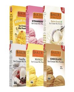 Bakers 6 Flavors Ice Cream Powder Combo (100g Each) - Vanilla, Mango, Chocolate, Kesar Pista, Strawberry, Butterscotch / Ready in 10 Mins / No Preservatives / Homemade Ice Cream Mix